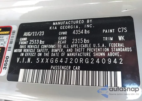 2024 Kia K5 Gt-Line из США, поврежденный, VIN 5XXG64J20RG240942